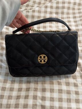 Tory Burch Black Quilted Leather Shoulder Bag with Gold Hardware